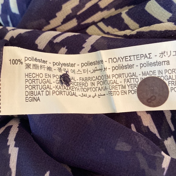 Zara Navy Blue Tribal Zigzag Chevron Striped Printed Semi Sheer Blouse - S - Picture 12 of 13